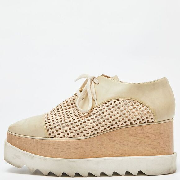 Stella Mccartney Two Tone Beige Woven Faux LeatherElyse Platform Derby